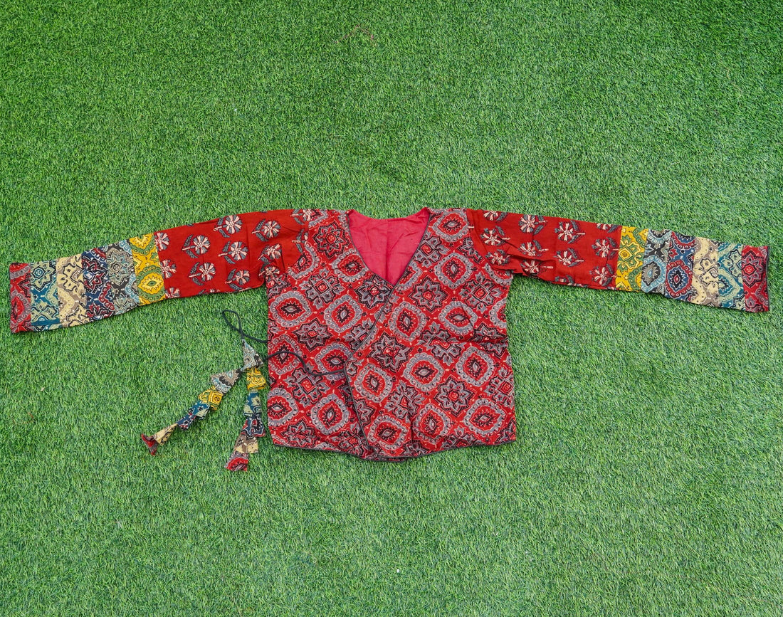 Red Ajrakh  Pure Cotton Stitched Blouse - Khinkhwab