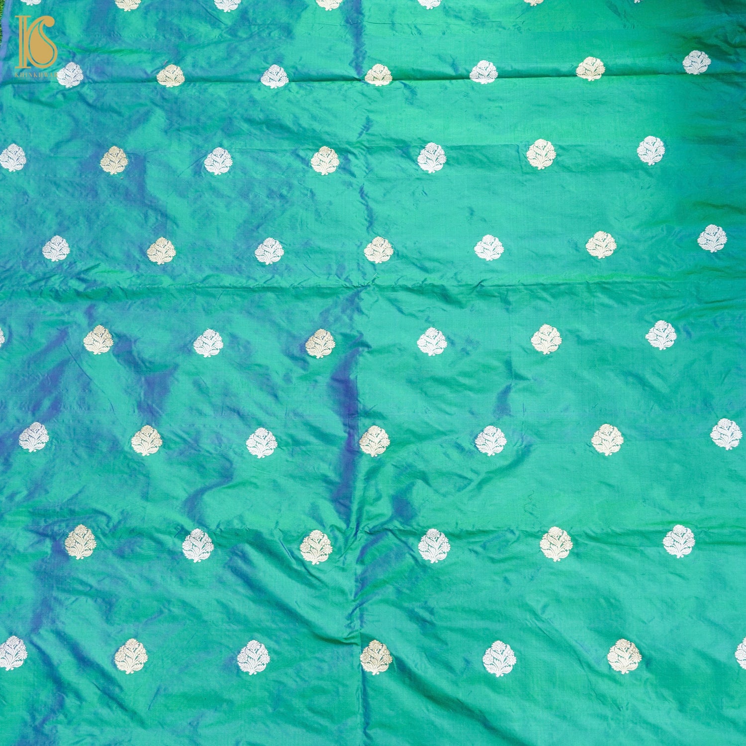 Persian Green Pure Katan Silk Banarasi Fabric - Khinkhwab