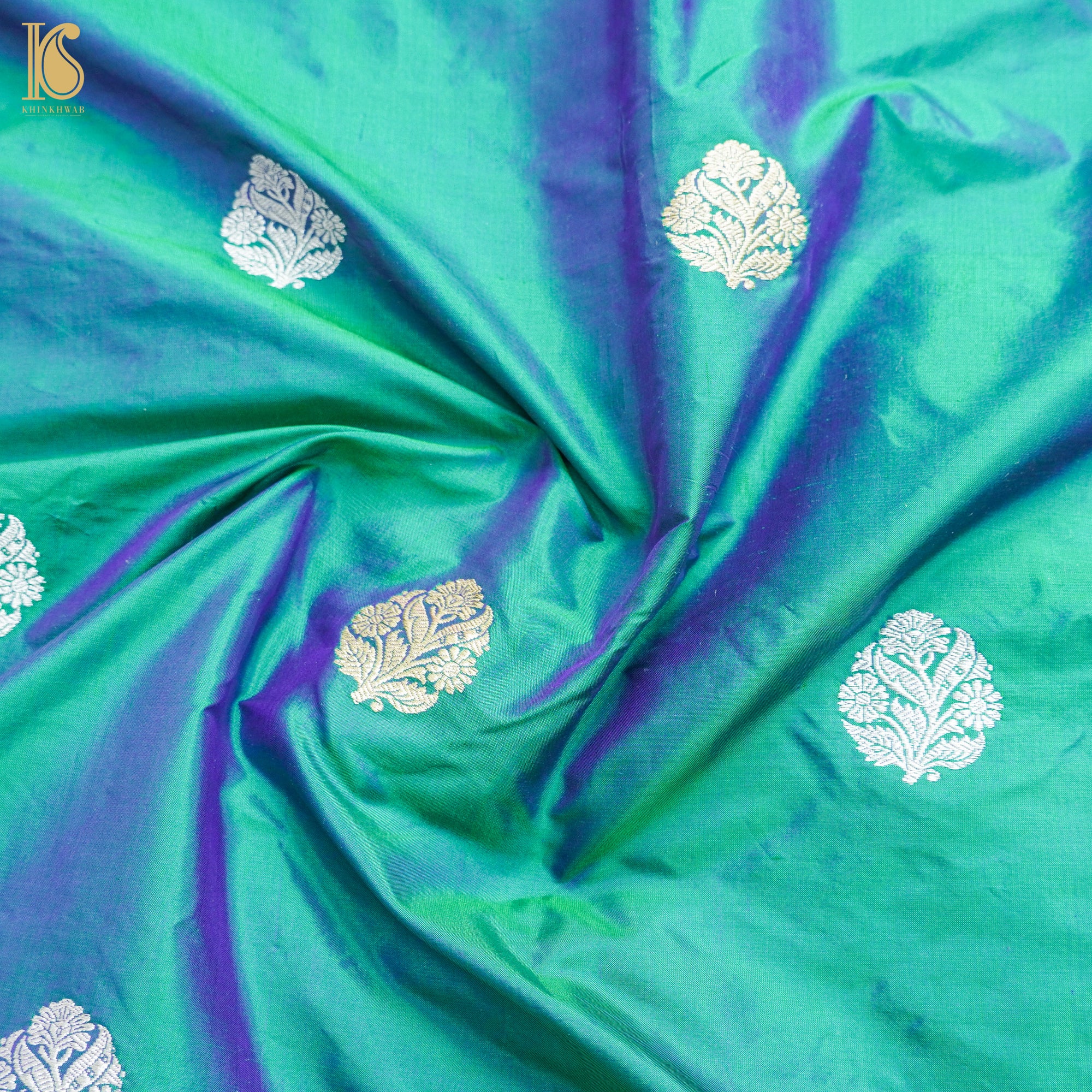 Striped Katan Silk Persian Green Saree Handcrafted main image 1