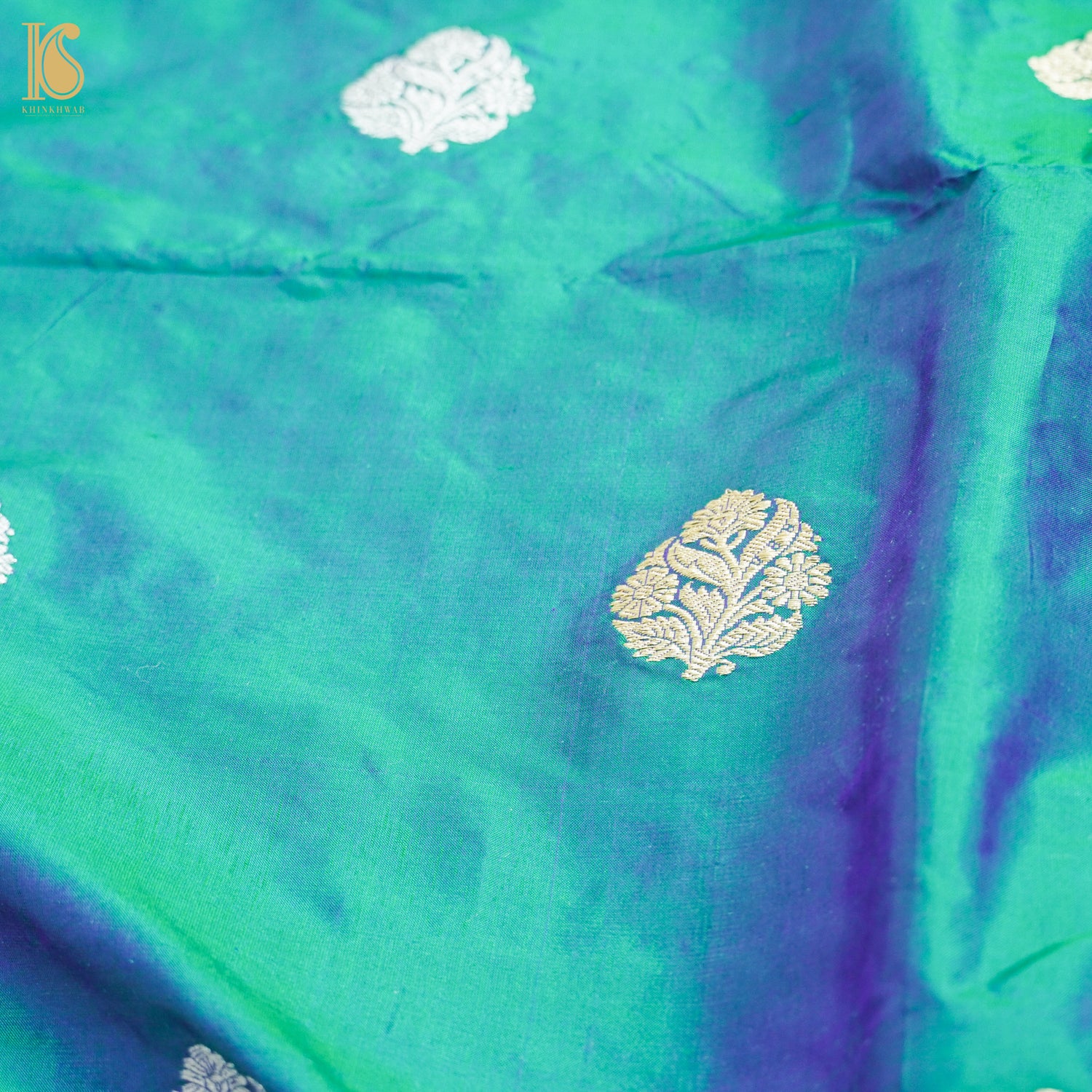 Persian Green Pure Katan Silk Banarasi Fabric - Khinkhwab
