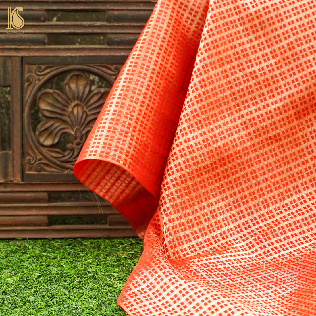 Red Handwoven Pure Satin Silk Banarasi Fabric - Khinkhwab