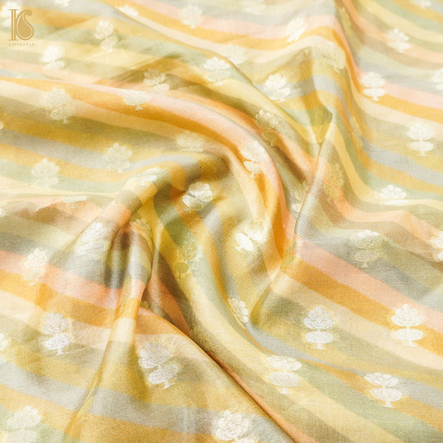 Peach Pure Spun Silk Banarasi Fabric - Khinkhwab