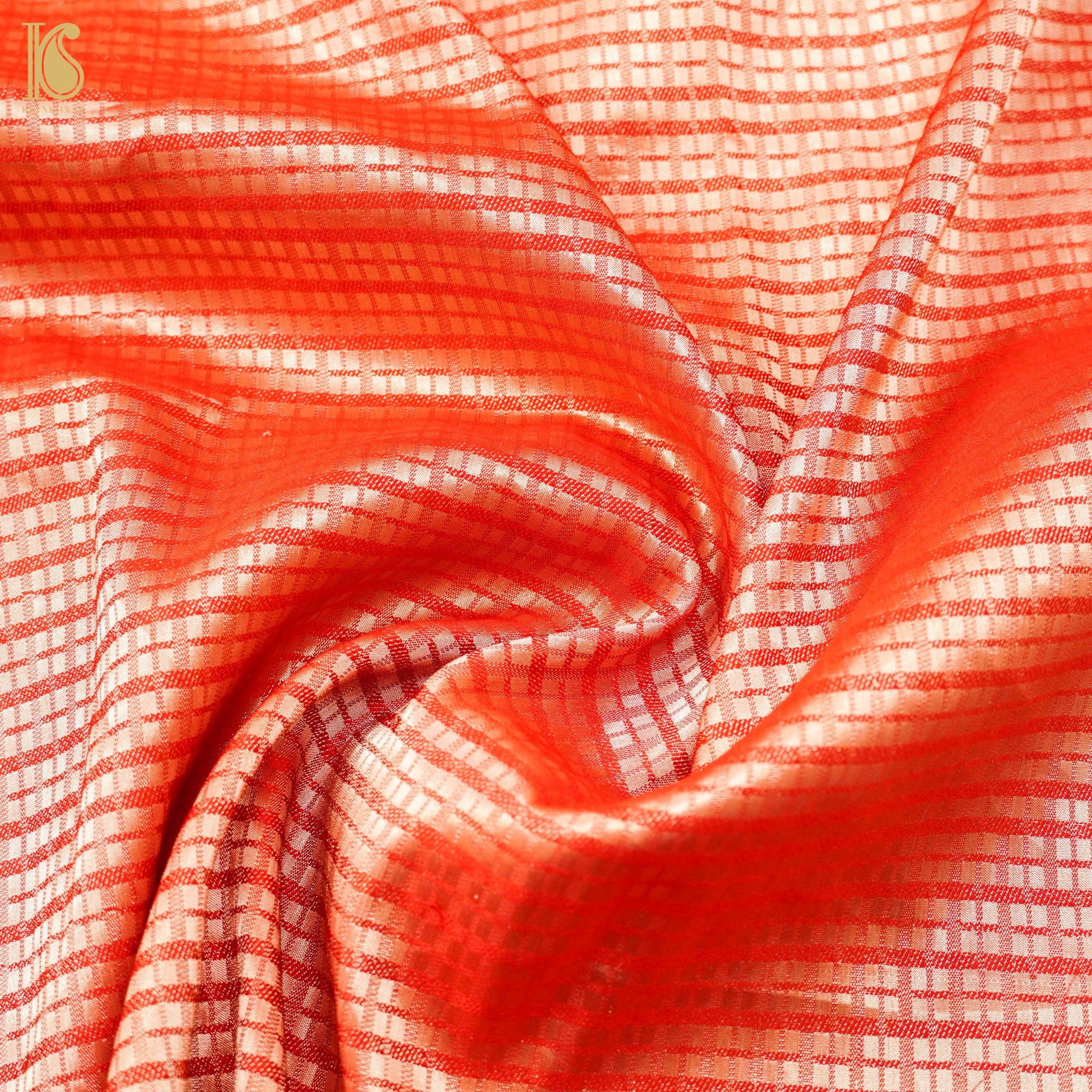 Red Handwoven Pure Satin Silk Banarasi Fabric - Khinkhwab