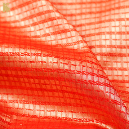 Red Handwoven Pure Satin Silk Banarasi Fabric - Khinkhwab