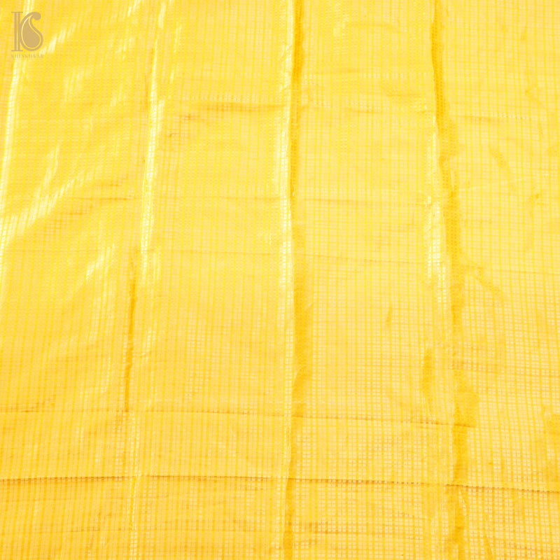 Moon Yellow Handwoven Pure Satin Silk Banarasi Fabric - Khinkhwab