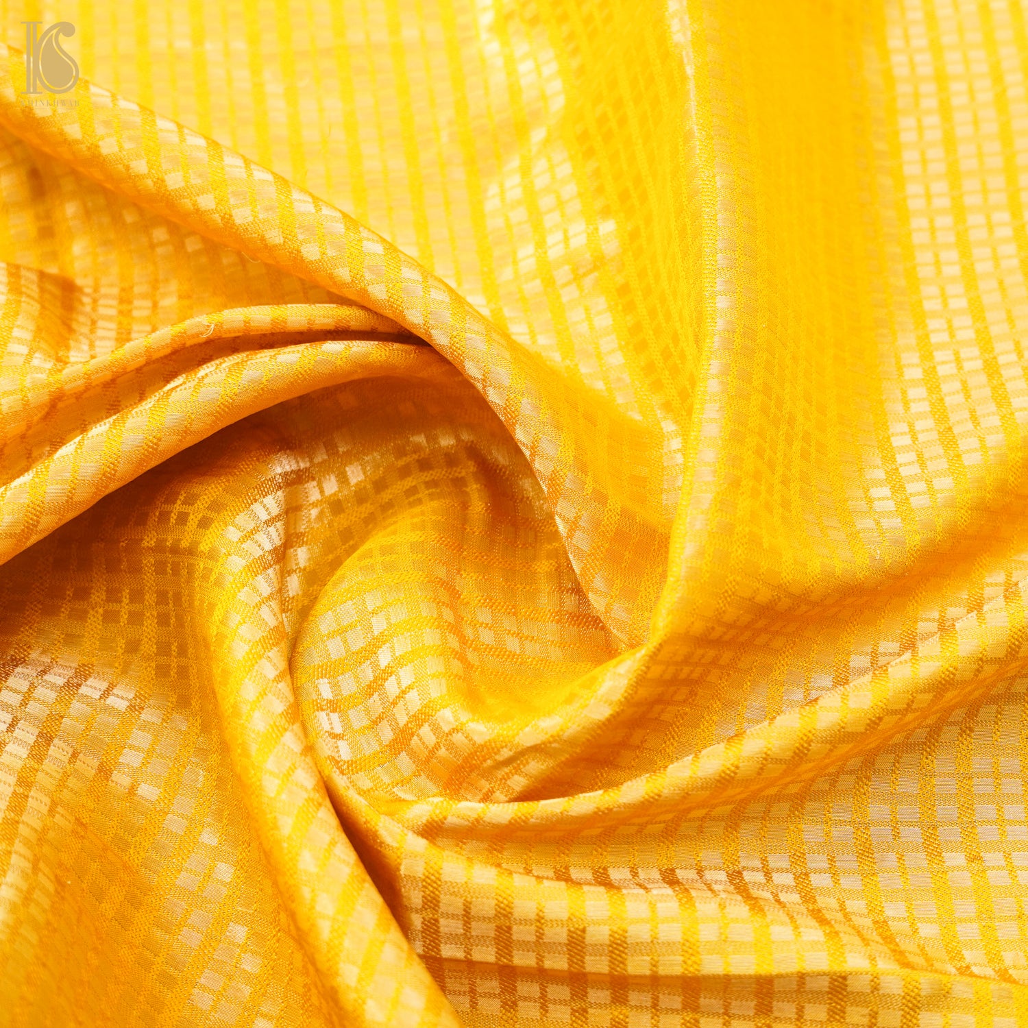 Moon Yellow Handwoven Pure Satin Silk Banarasi Fabric - Khinkhwab