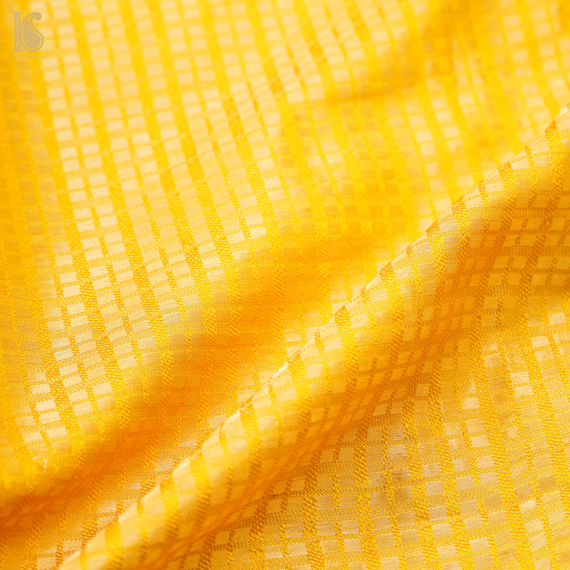Moon Yellow Handwoven Pure Satin Silk Banarasi Fabric - Khinkhwab