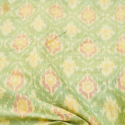 Primrose Green Pure Raw Silk Banarasi Ikat Fabric - Khinkhwab