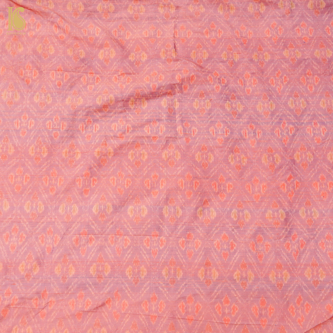 Rose Bud Pink Pure Raw Silk Banarasi Ikat Fabric - Khinkhwab