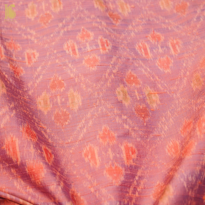 Rose Bud Pink Pure Raw Silk Banarasi Ikat Fabric - Khinkhwab