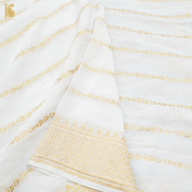 White Pure Georgette Silk Banarasi Meena Dupatta - Khinkhwab