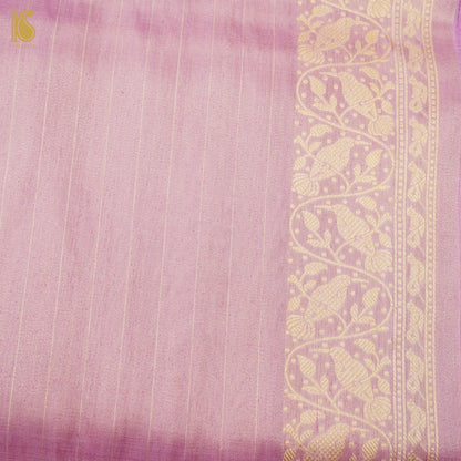 Kobi Pink Handloom Pure Tissue White Banarasi Bird Saree - Khinkhwab