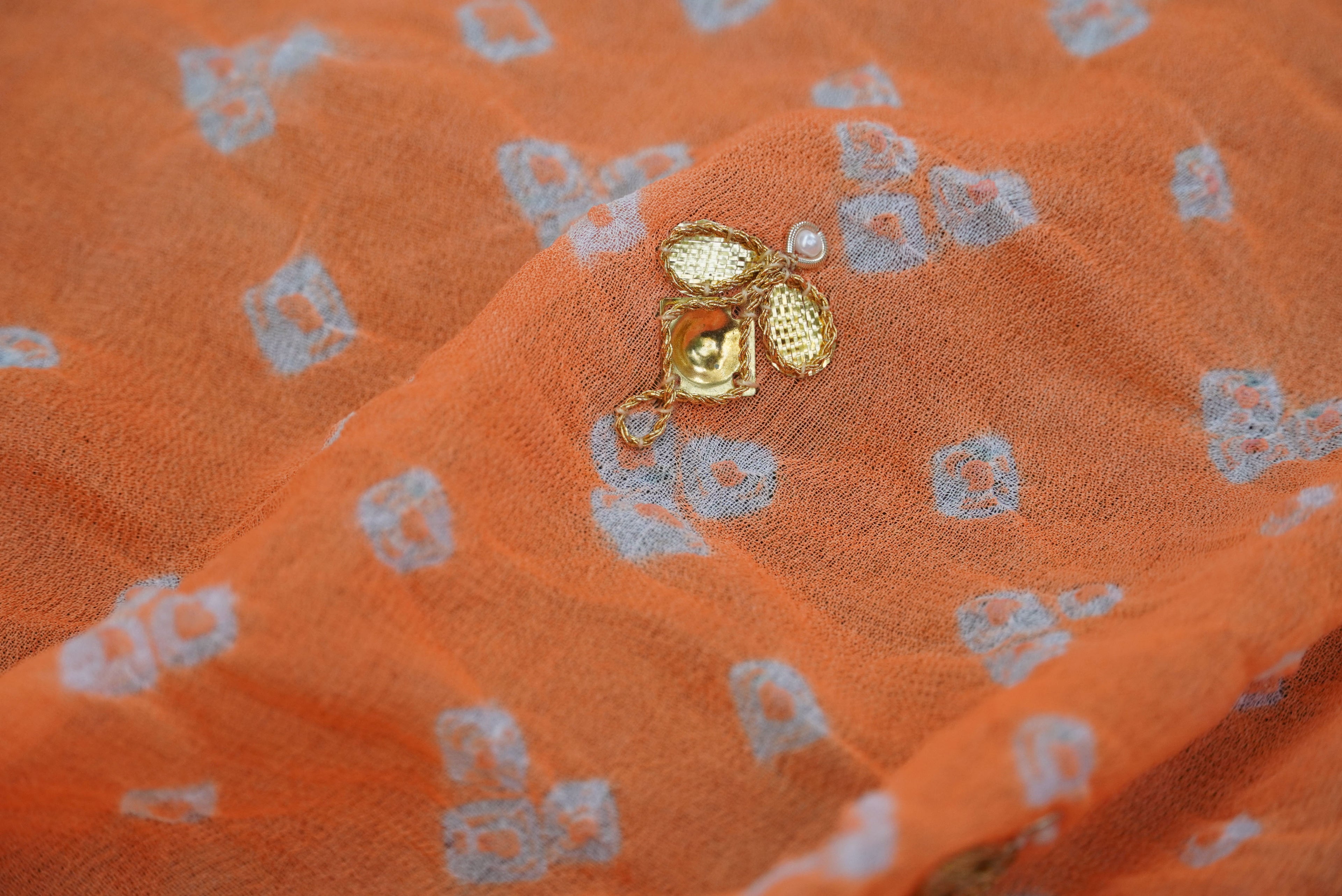 Hand Embroidered Pure Georgette Bandhani Blouse Fabric - Khinkhwab