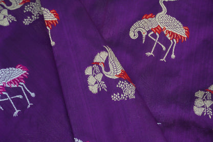 Handloom Banarasi Katan Silk Purple Swan Saree - Khinkhwab