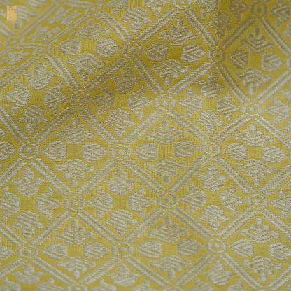 Handwoven Pure Katan Silk Banarasi Brocade Silver Zari Fabric - Khinkhwab