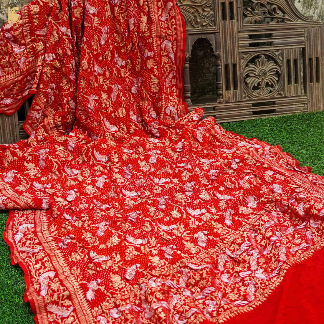 Venetian Red Georgette Handloom Bandhani Banarasi Birds Dupatta - Khinkhwab