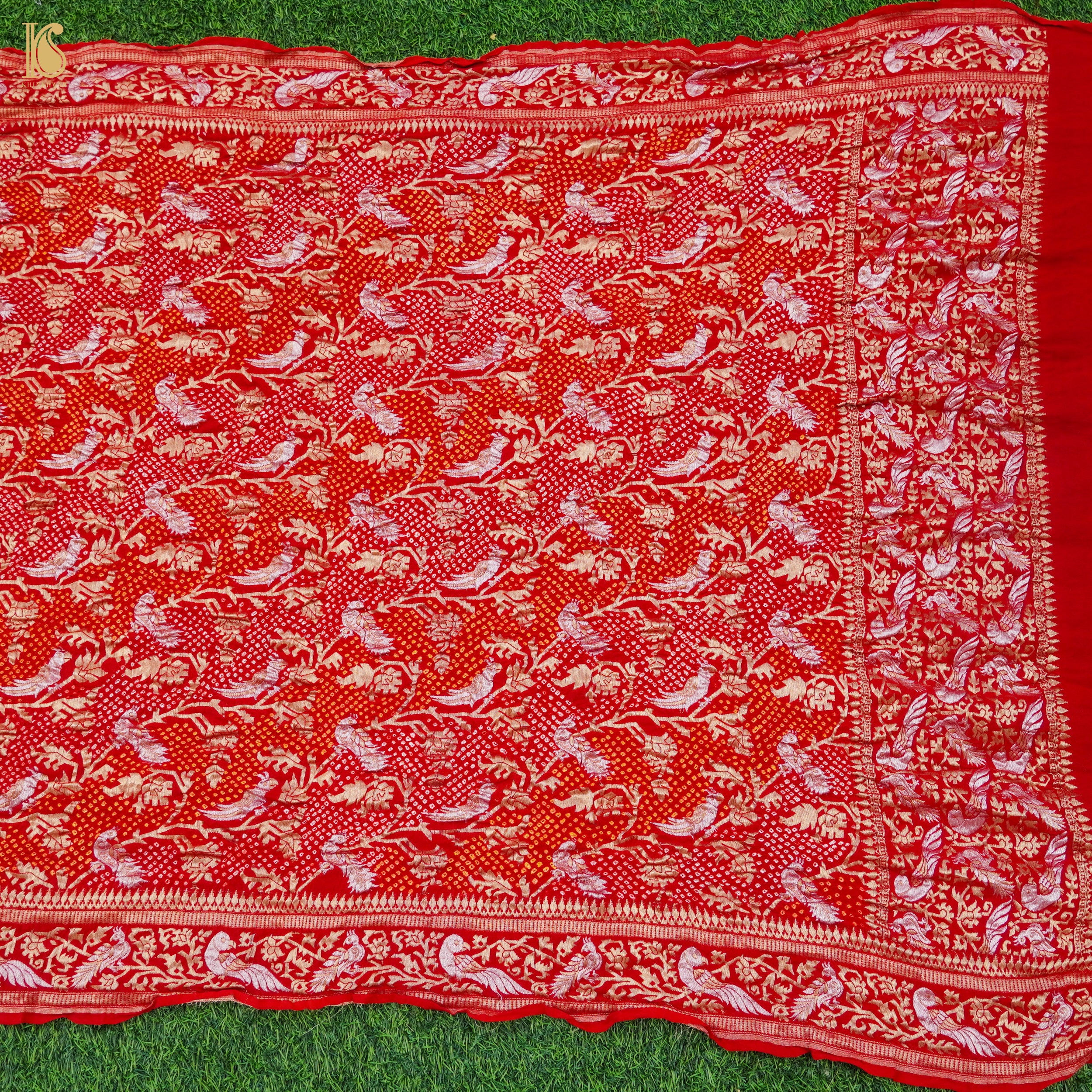Venetian Red Georgette Handloom Bandhani Banarasi Birds Dupatta - Khinkhwab