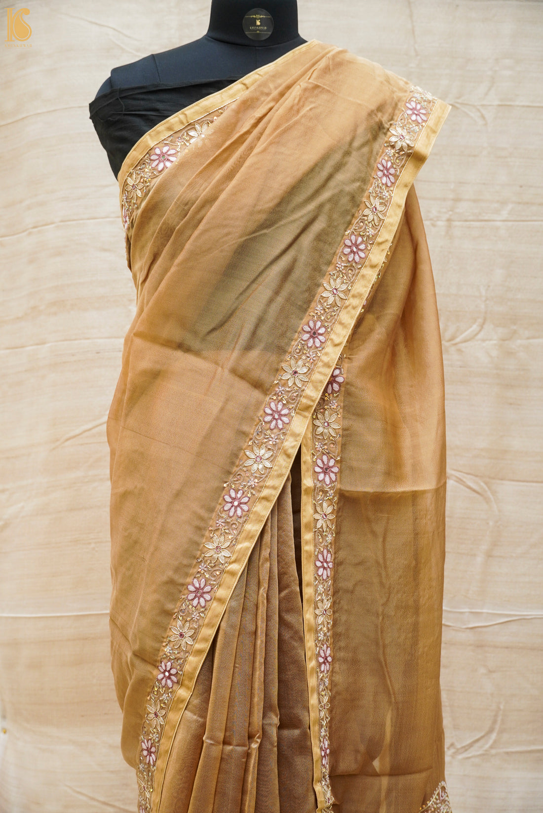 Parchment Pure Tissue Silk Gotta Patti Resham Embroidery Saree - Khinkhwab