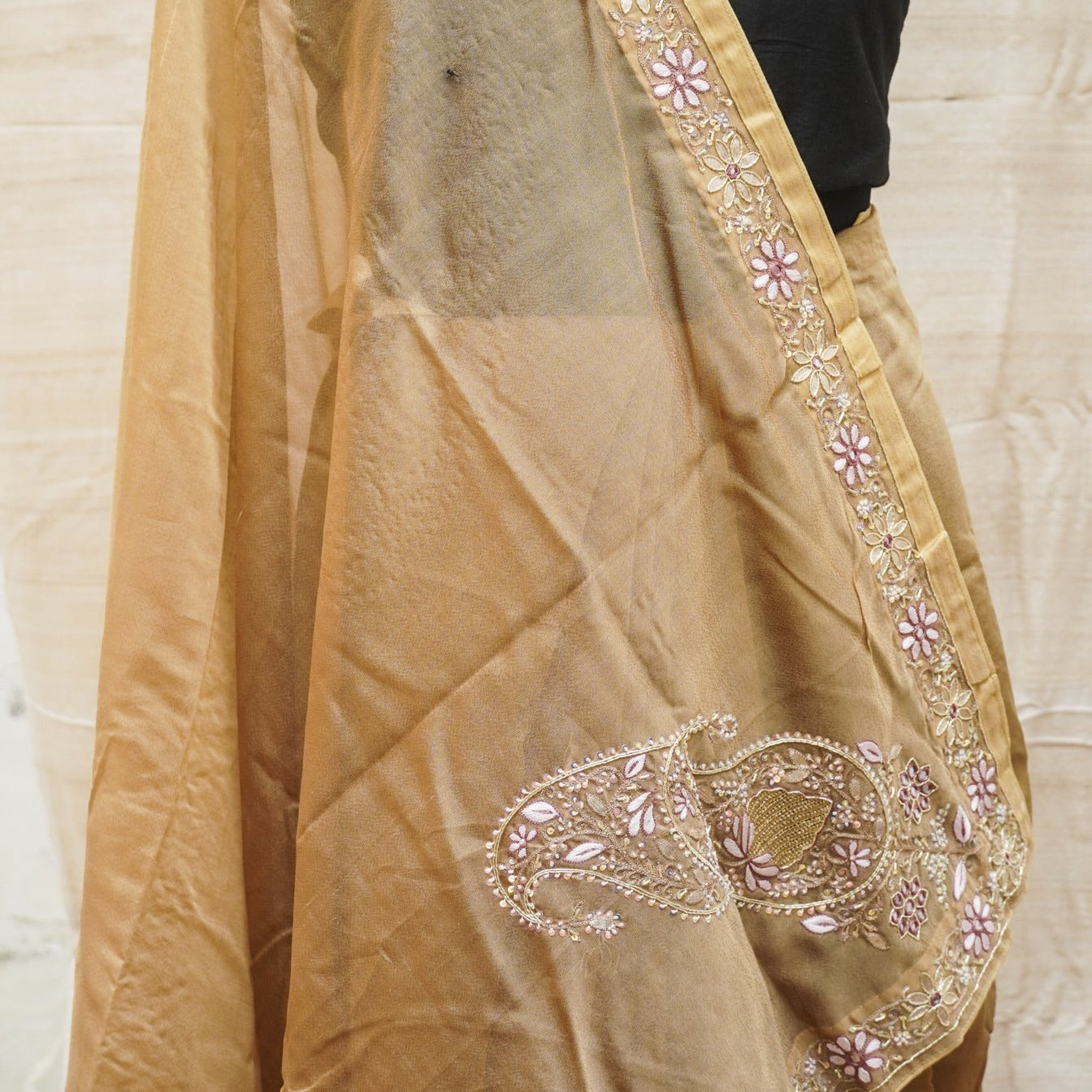Parchment Pure Tissue Silk Gotta Patti Resham Embroidery Saree - Khinkhwab