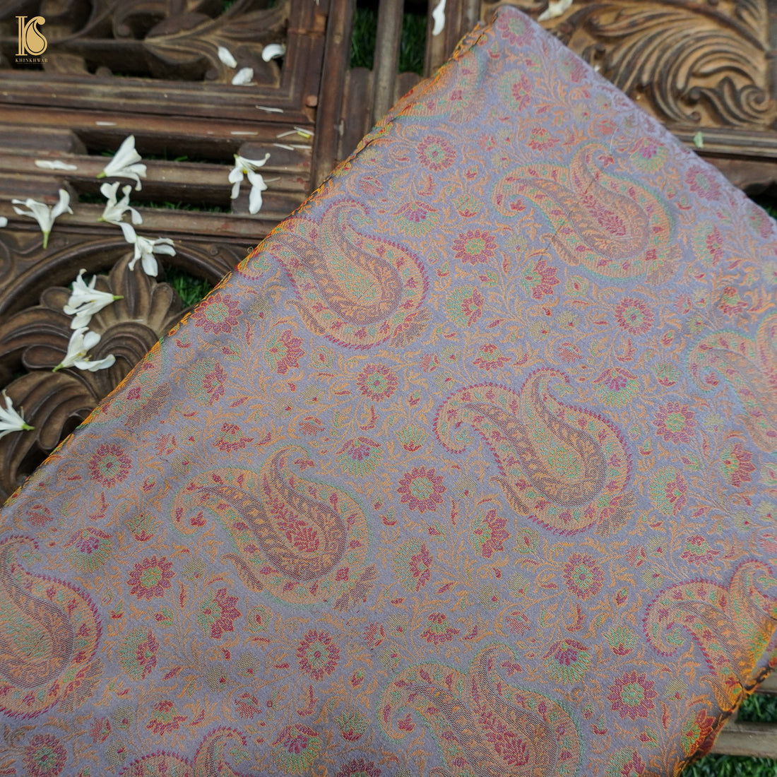 Grey Pure Banarasi Silk Handwoven Tanchui Fabric - Khinkhwab