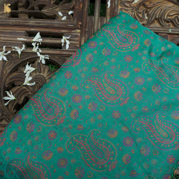 Green Pure Banarasi Silk Handwoven Tanchui Fabric - Khinkhwab