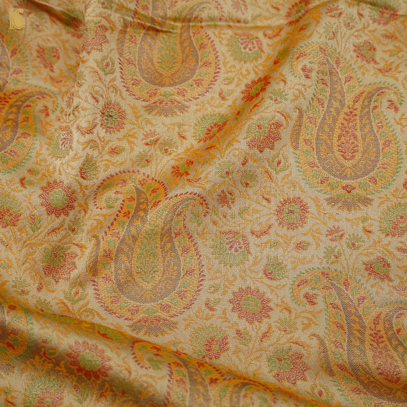Beige Pure Banarasi Silk Handwoven Tanchui Fabric - Khinkhwab