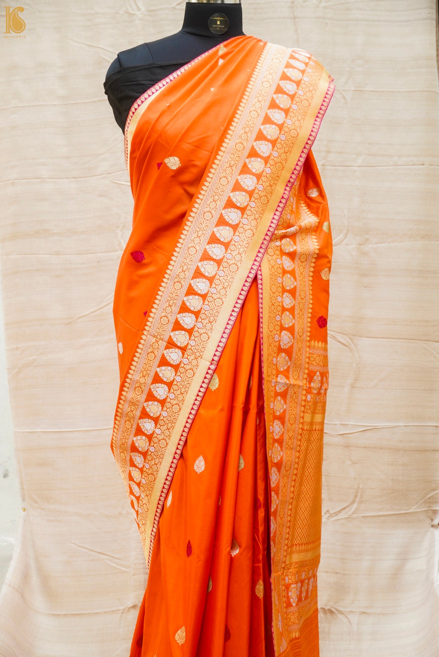 Pumpkin Orange Pure Katan Silk Handloom Kadwa Banarasi Saree - Khinkhwab