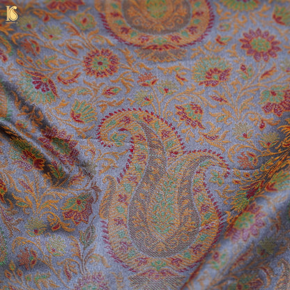 Grey Pure Banarasi Silk Handwoven Tanchui Fabric - Khinkhwab