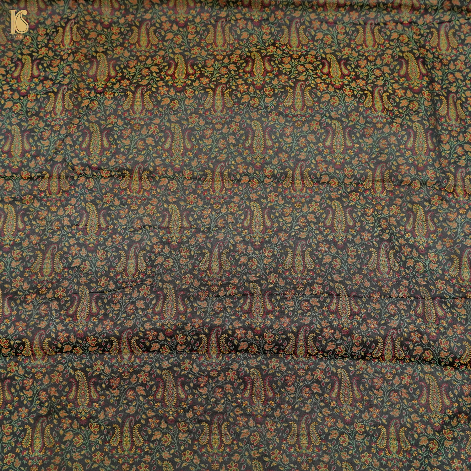 Black Pure Banarasi Silk Handwoven Tanchui Fabric - Khinkhwab