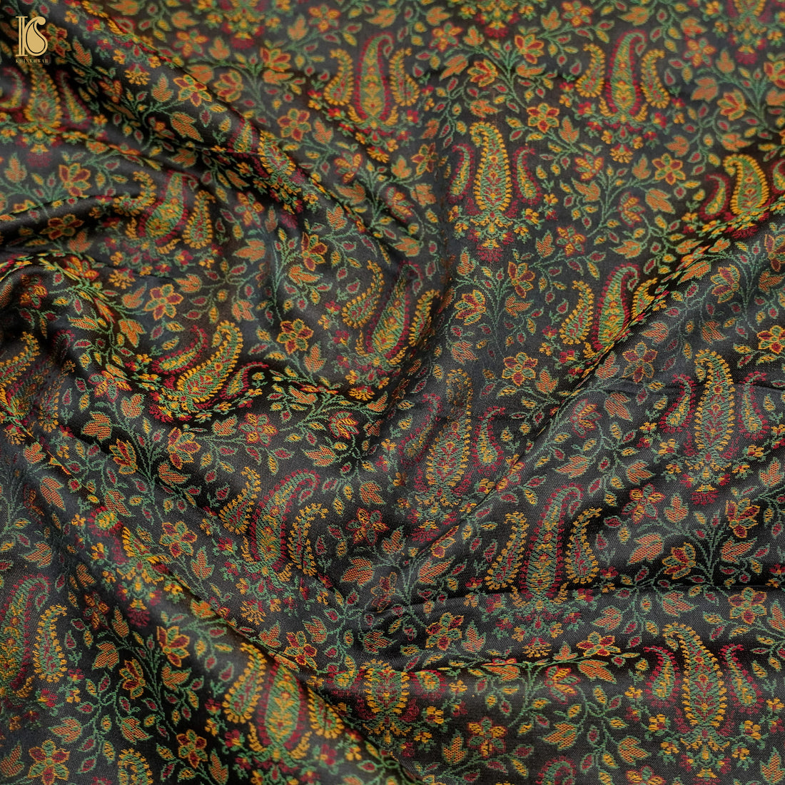 Black Pure Banarasi Silk Handwoven Tanchui Fabric - Khinkhwab