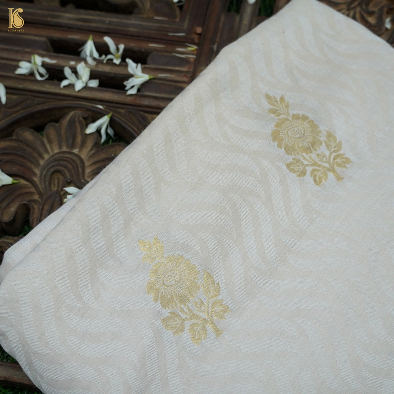 White Moonga Silk Handloom Banarasi Fabric - Khinkhwab