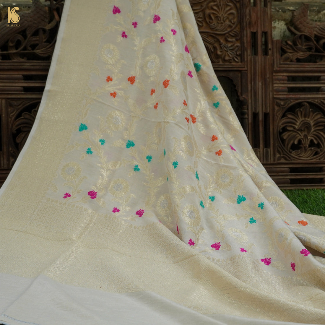 Beige Banarasi Moonga Silk Dyeable Meenakari Dupatta - Khinkhwab