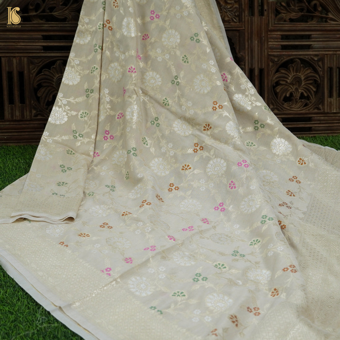 Beige Banarasi Moonga Silk Dyeable Meenakari Dupatta - Khinkhwab