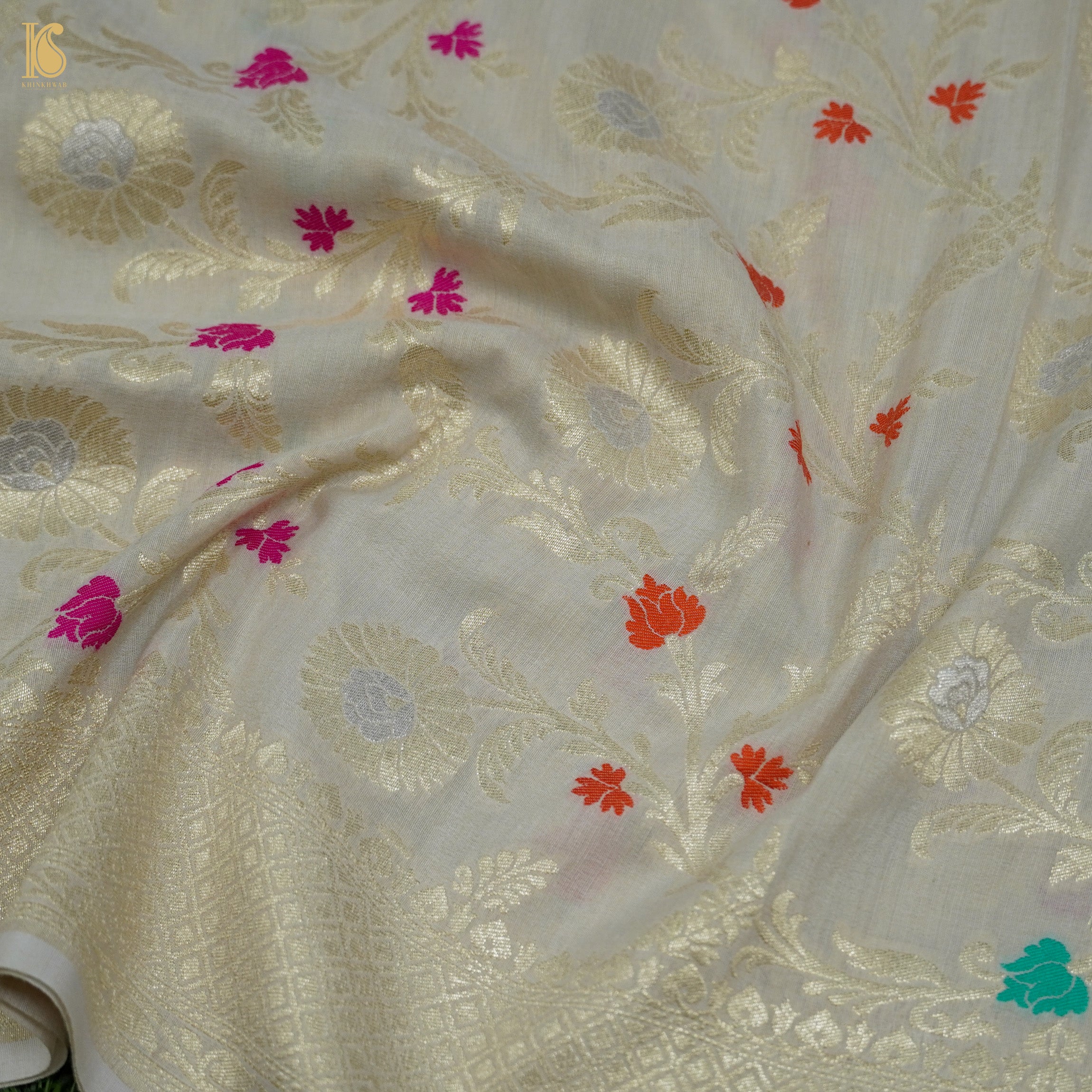Beige Banarasi Moonga Silk Dyeable Meenakari Dupatta - Khinkhwab