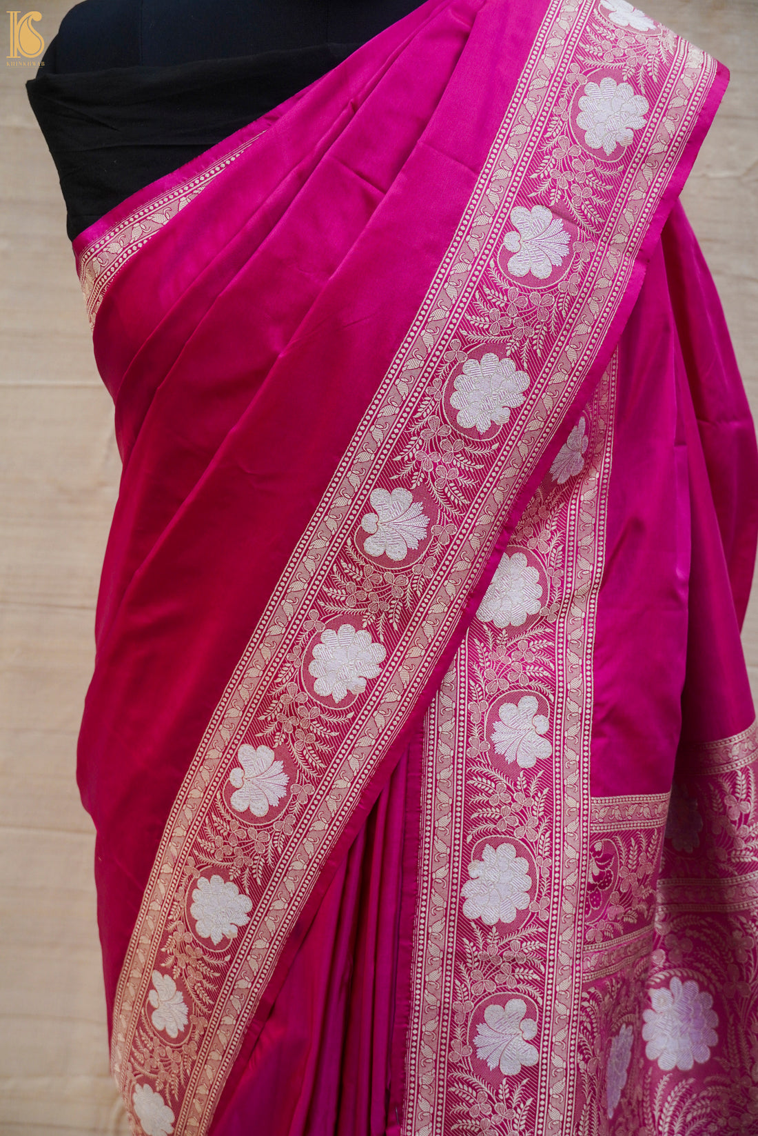 Wild Strawberry Katan Silk Handloom Banarasi Kadwa Border Saree - Khinkhwab