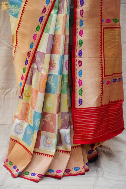 Pastel Handloom Banarasi Katan Silk Rangkat Kadwa Saree - Khinkhwab