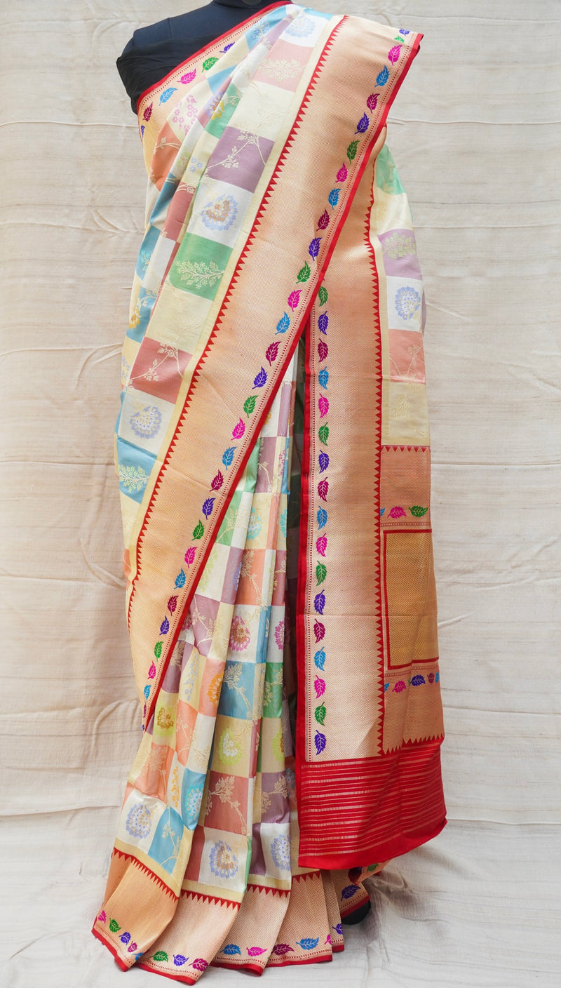 Pastel Handloom Banarasi Katan Silk Rangkat Kadwa Saree - Khinkhwab