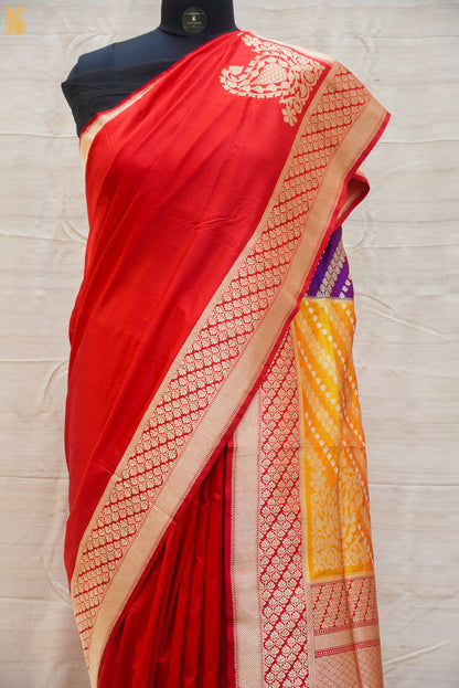 Red Handwoven Pure Katan Silk Chauki Rangkat Banarasi Saree - Khinkhwab