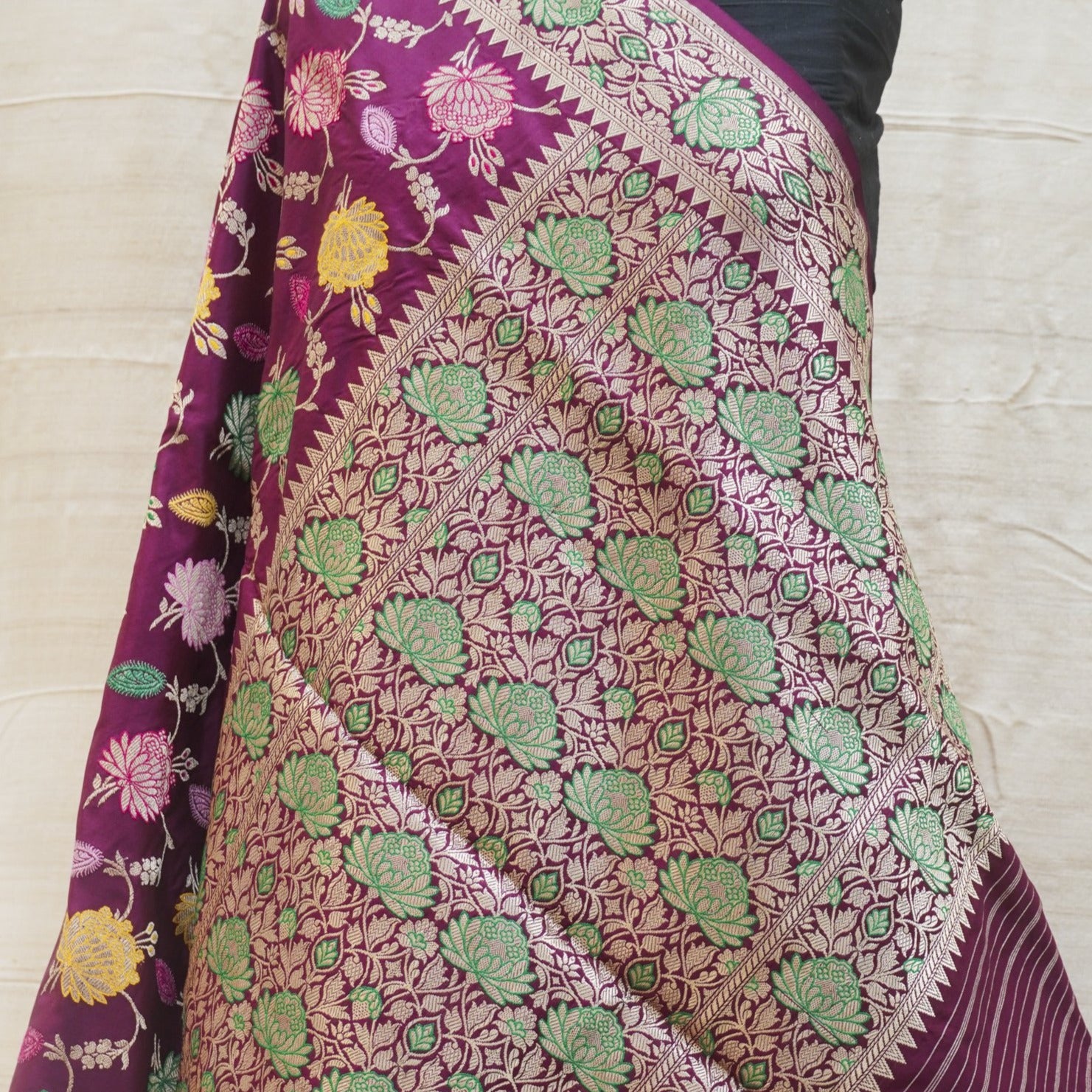 Flirt Purple Pure Katan Silk Handwoven Banarasi Kadwa Tilfi Jangla Saree - Khinkhwab