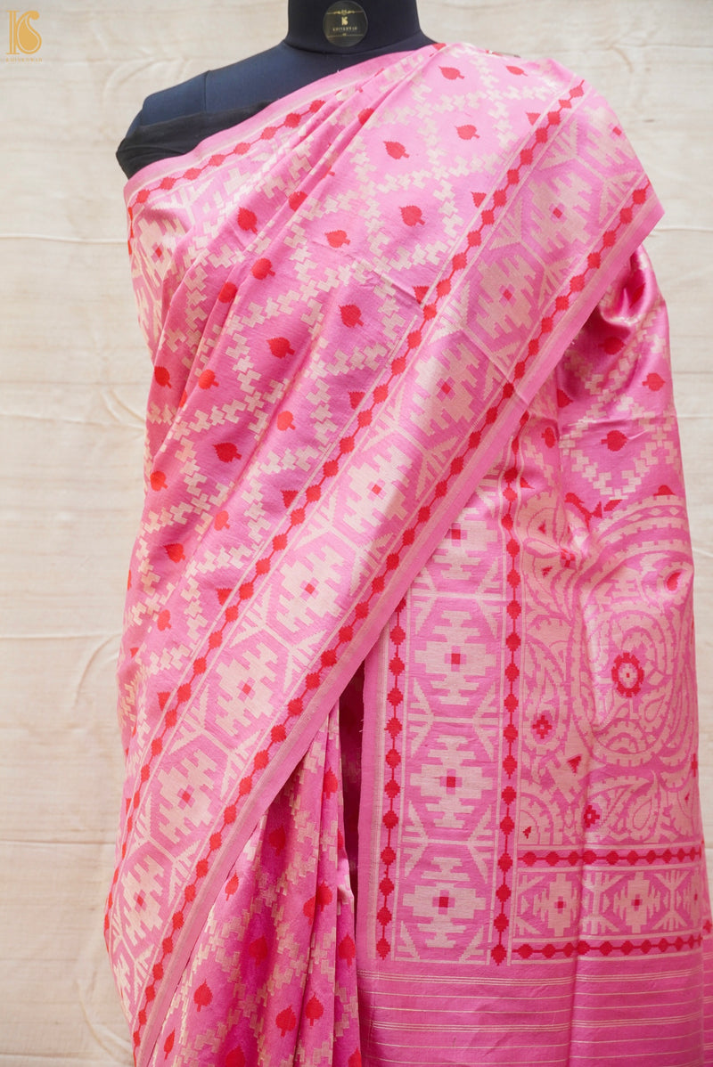 Pink Pure Kora by Dupion Silk Handloom Banarasi Saree - Khinkhwab