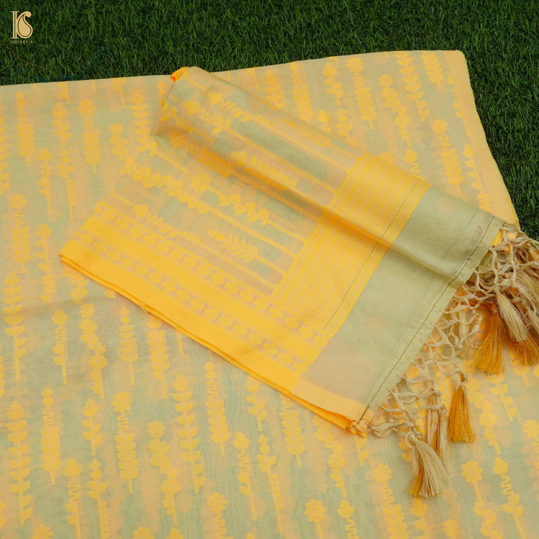 Yellow Pure Cotton Silk Banarasi Suit Set - Khinkhwab