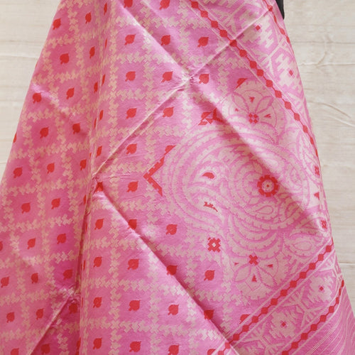 Pink Pure Kora by Dupion Silk Handloom Banarasi Saree - Khinkhwab