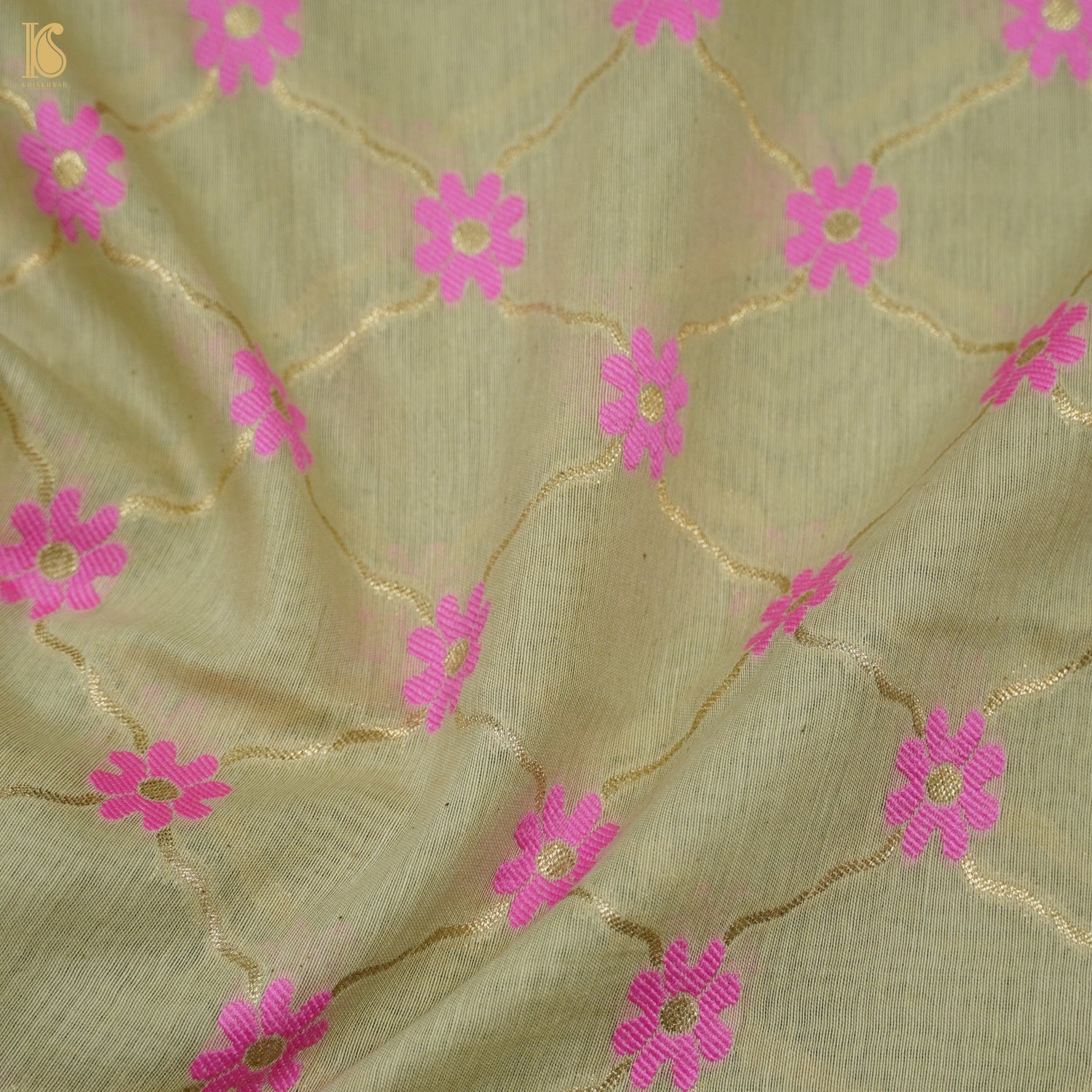 Beige &amp; Pink Pure Cotton Silk Banarasi Suit Set - Khinkhwab