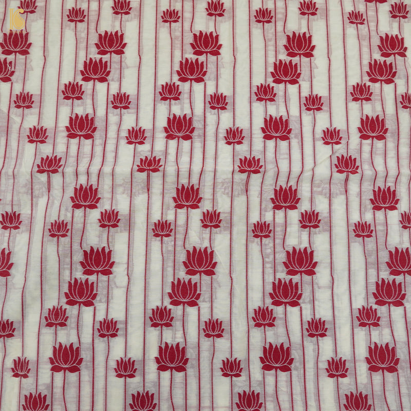 White & Red Pure Cotton Silk Banarasi Suit Set - Khinkhwab