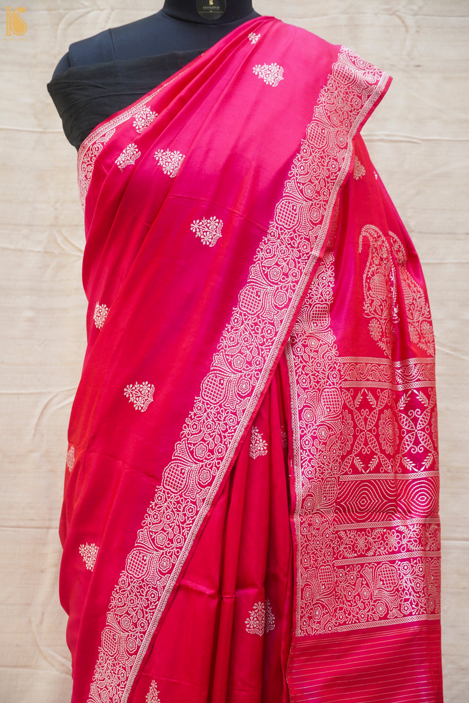Razzmatazz Pink Pure Katan Silk Handloom Banarasi Saree - Khinkhwab