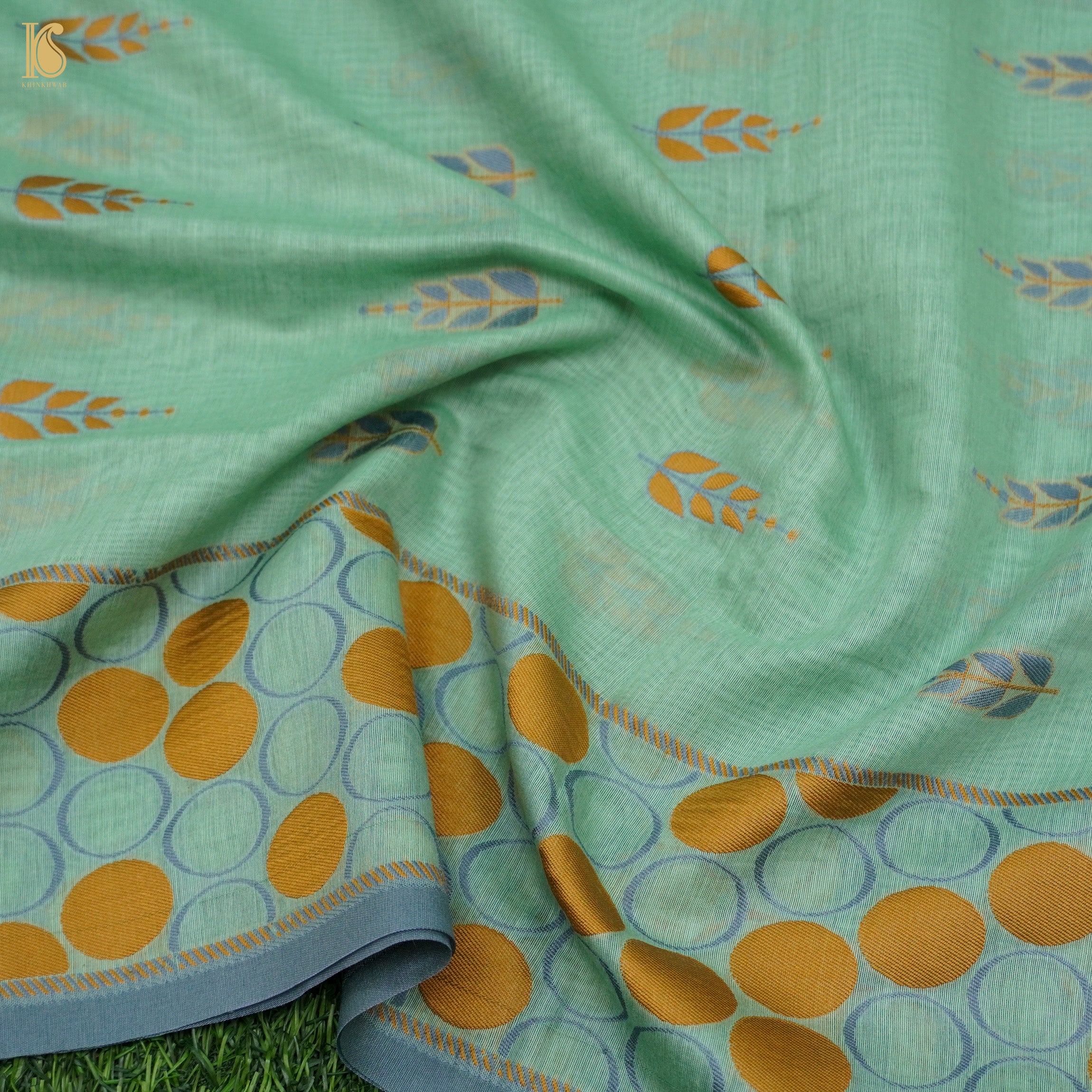 Mint Green Pure Cotton Silk Banarasi Suit Set - Khinkhwab