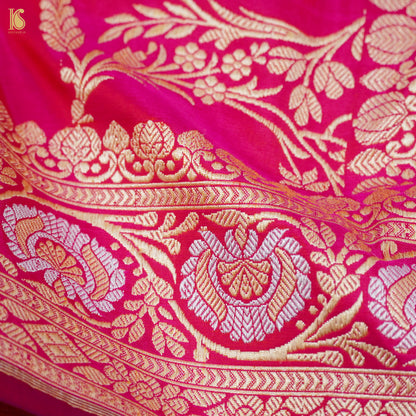 Ruby Pink Handwoven Pure Silk Real Zari Banarasi Meenakari Kadwa Saree - Khinkhwab