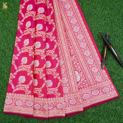 Ruby Pink Handwoven Pure Silk Real Zari Banarasi Meenakari Kadwa Saree - Khinkhwab