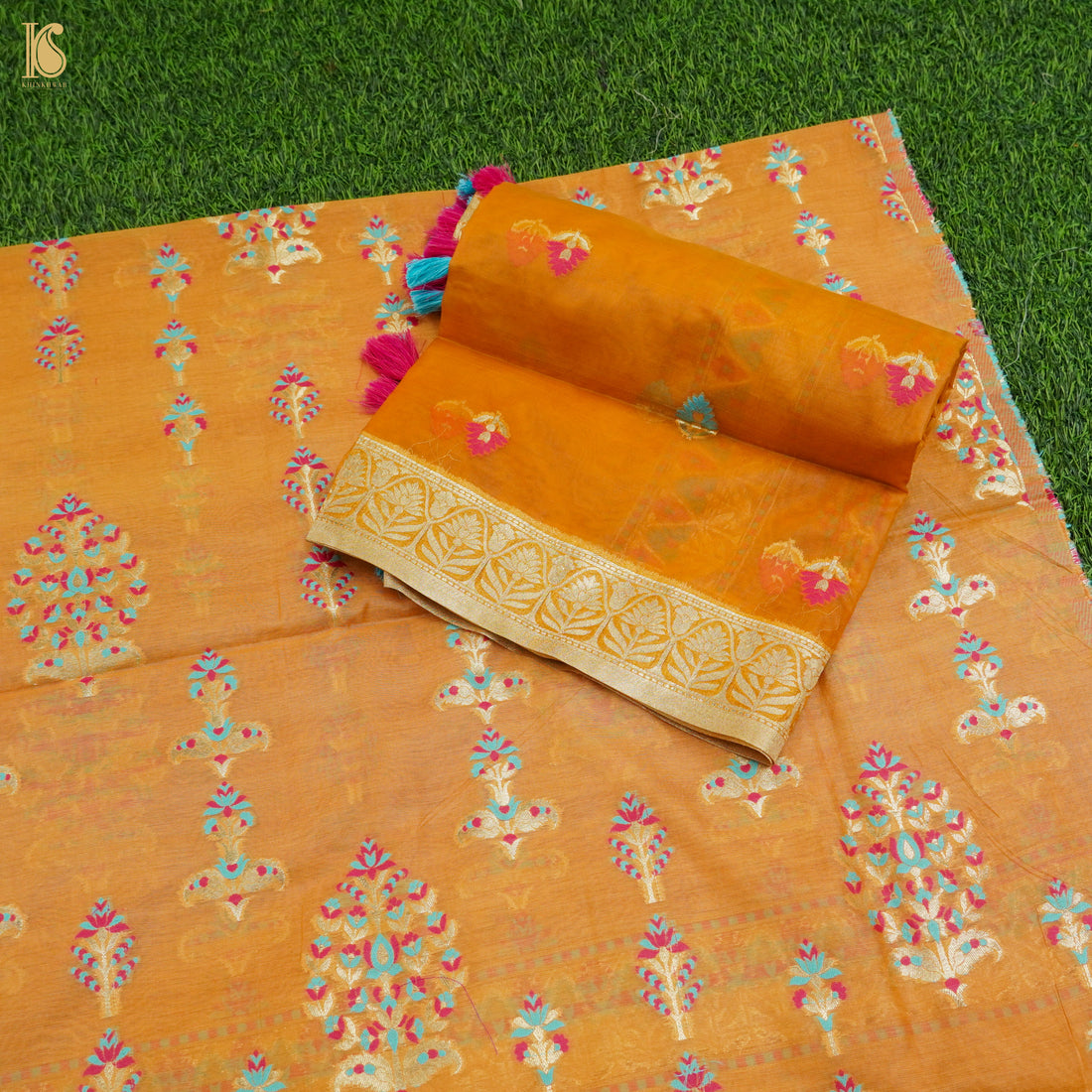 Orange Pure Cotton Silk Banarasi Suit Set - Khinkhwab