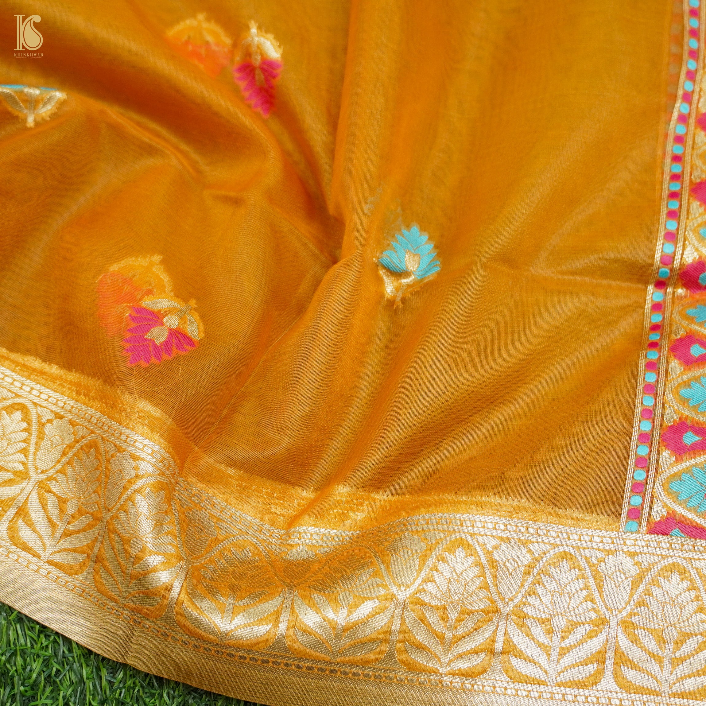 Orange Pure Cotton Silk Banarasi Suit Set - Khinkhwab